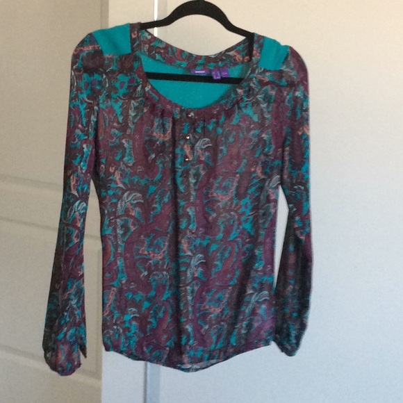 Printed chiffon blouse Green and purple - Picture 1 of 3